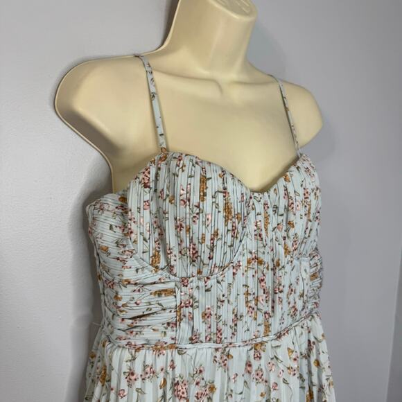 Lulus Cascading Crush Blue Floral Print Tiered Bustier Midi Dress Romantic Sz L - Picture 3 of 14